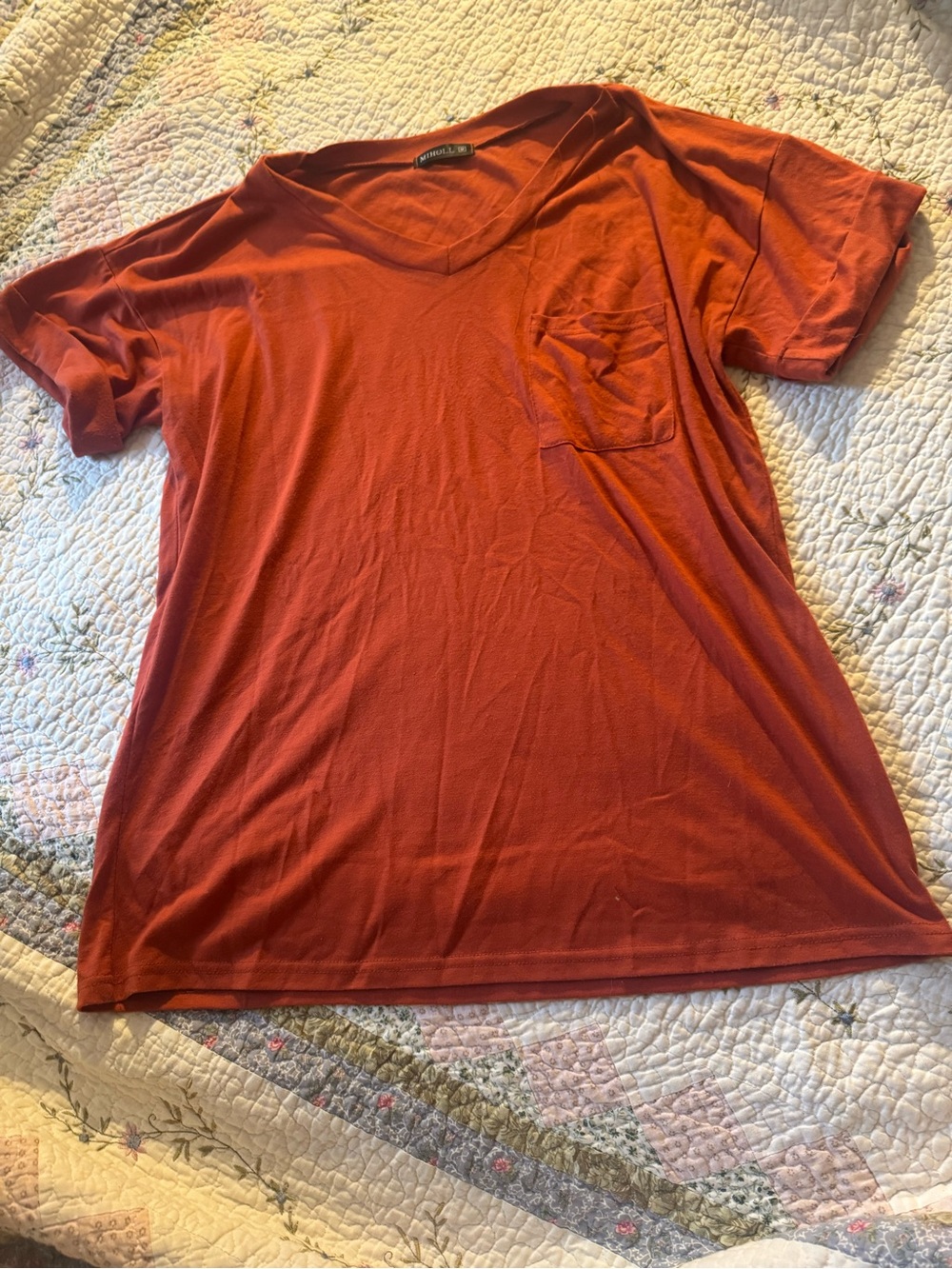 Rust Orange V-Neck Pocket Tee